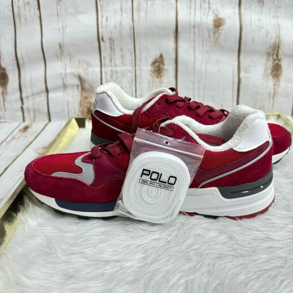 Rare Polo Ralph Lauren Trackster 100 P-Wing Red Sneakers New - Picture 6 of 11